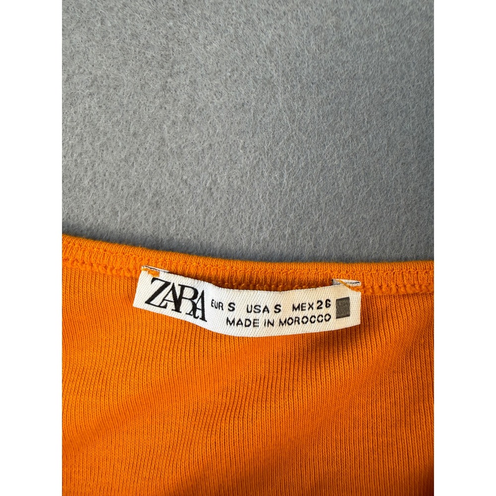 Zara Womens Orange One Shoulder Ruched Long Sleeve Bodysuit Small Asymmetrical - Picture 5 of 6